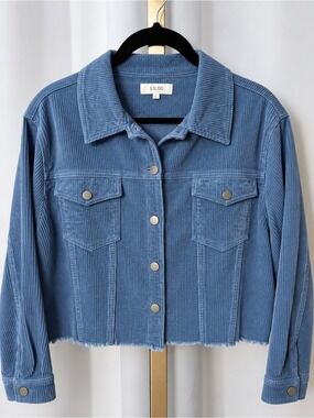 Lilou Washed Blue Corduroy Crop Jacket